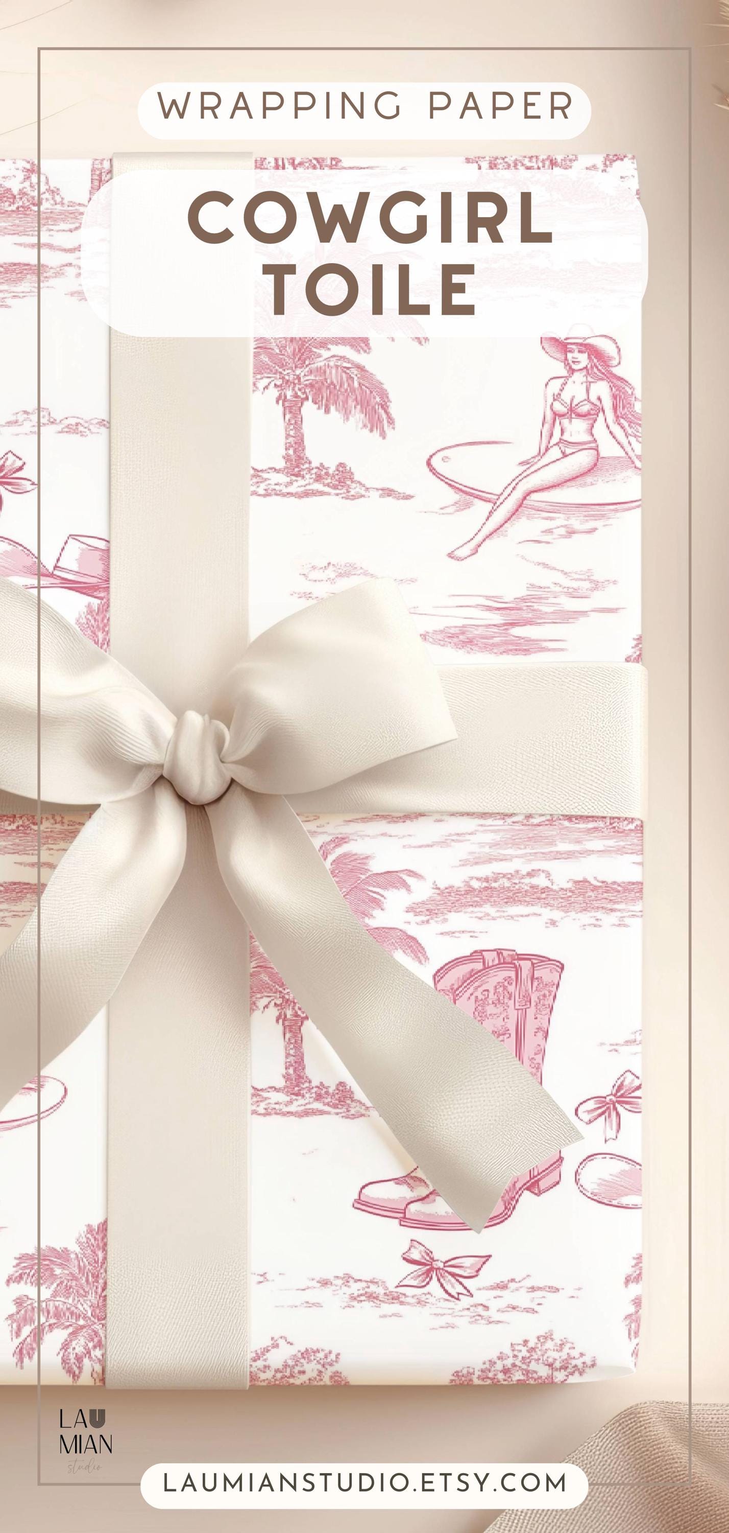 Coastal Cowgirl Toile Wrapping Paper Western Aesthetic Gift Wrap Coastal Bachelorette Party Gift Wrapping Roll Cowgirl Pink Gift Packaging - LAUMIANstudio