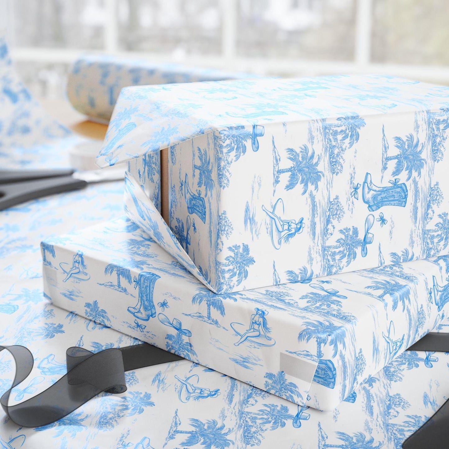 Coastal Cowgirl Toile Wrapping Paper Western Aesthetic Gift Wrap Coastal Bachelorette Party Gift Wrapping Roll Cowgirl Pink Gift Packaging - LAUMIANstudio