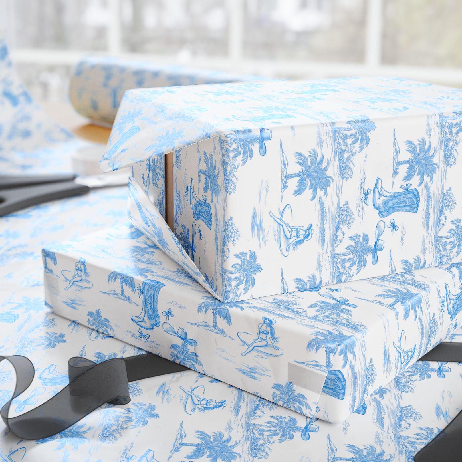 Coastal Cowgirl Toile Wrapping Paper Western Aesthetic Gift Wrap Coastal Bachelorette Party Gift Wrapping Roll Cowgirl Pink Gift Packaging - LAUMIANstudio