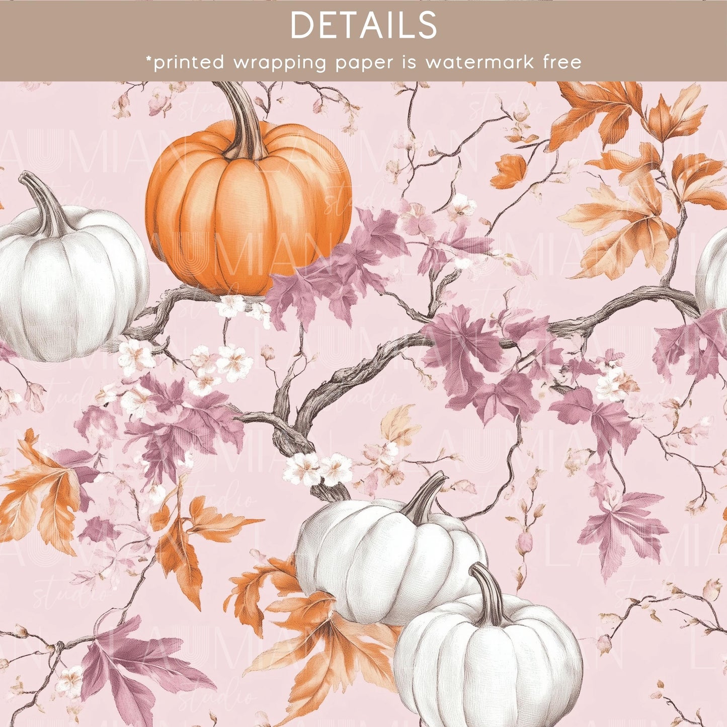 Personalizable Pinoween Gift Wrap Pink Pumpkin Wrapping Paper Autumn Birthday Party Present Wrapping Paper Roll Niece Sister Grandma Friend - LAUMIANstudio
