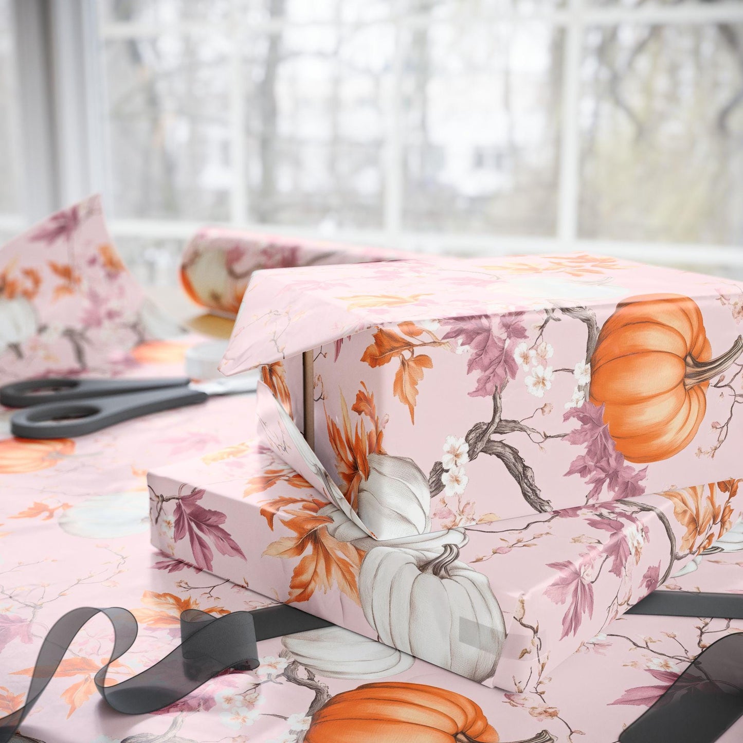 Personalizable Pinoween Gift Wrap Pink Pumpkin Wrapping Paper Autumn Birthday Party Present Wrapping Paper Roll Niece Sister Grandma Friend - LAUMIANstudio