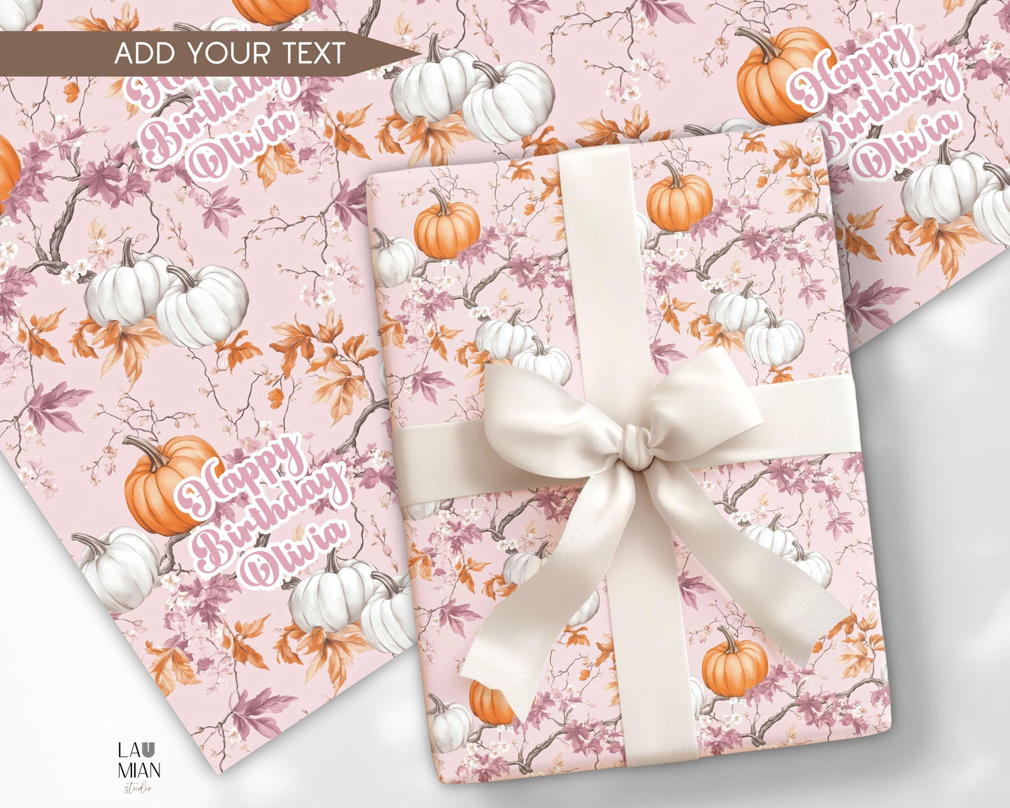 Cute Pink Pumpkin Wrapping Paper Fall Birthday Gift Wrap Halloween Girly Wrap Sheet Daughter Birthday Gift Packaging Pumpkin Toile Gift Wrap - LAUMIANstudio