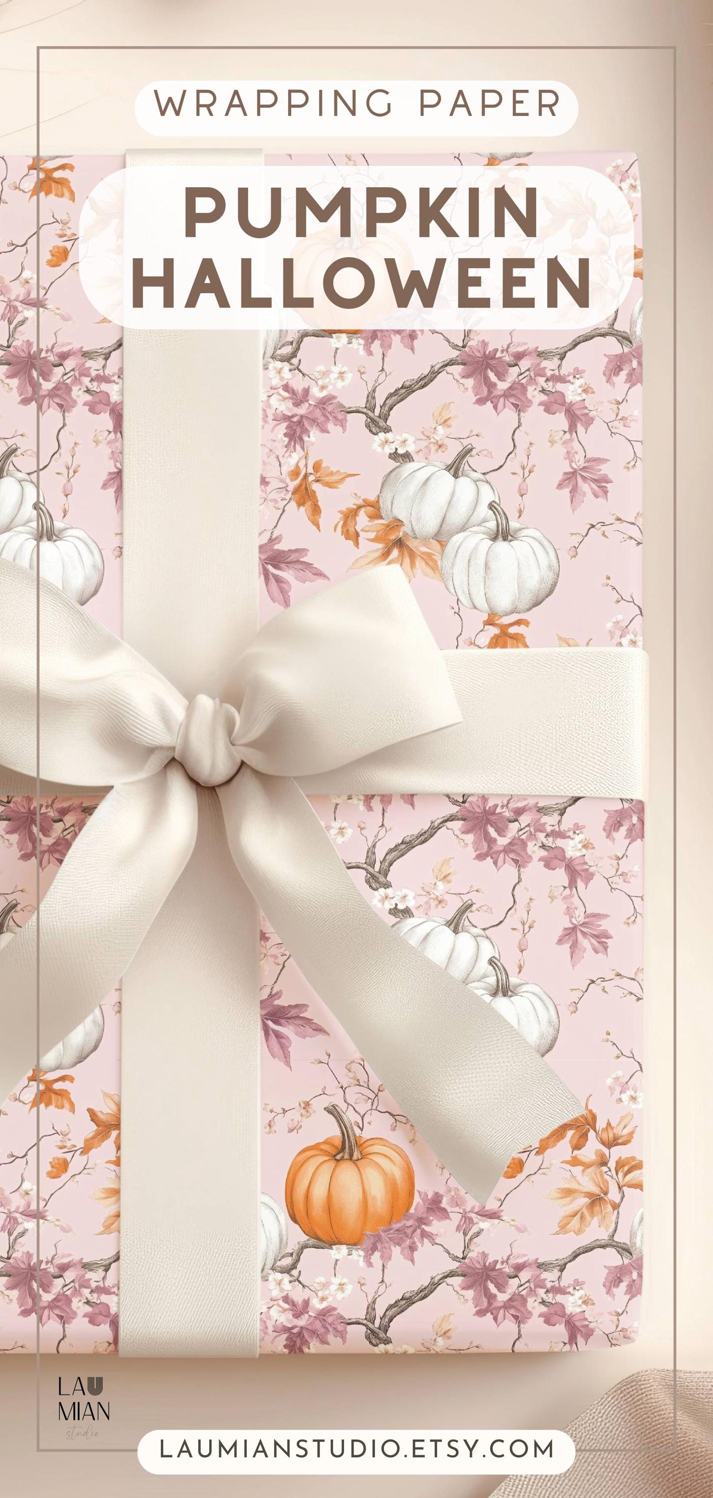 Personalizable Pinoween Gift Wrap Pink Pumpkin Wrapping Paper Autumn Birthday Party Present Wrapping Paper Roll Niece Sister Grandma Friend - LAUMIANstudio
