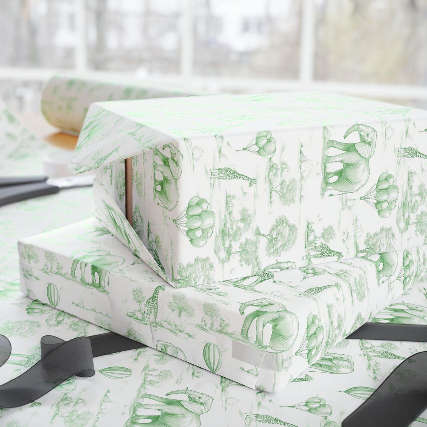 Baby Shower Gift Wrapping Paper Toile de Jouy Safari Gift Wrap Blue Toile Wrapping Paper Animal Safari Gift Wrap Baby Boy Gift Packaging - LAUMIANstudio