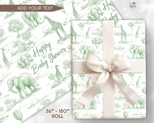 Gender Reveal Gift Wrapping Paper Neutral Baby Shower Gift Wrap Toile Sage Wrapping Paper Nature Animal Gift Wrap Safari Birthday Party - LAUMIANstudio