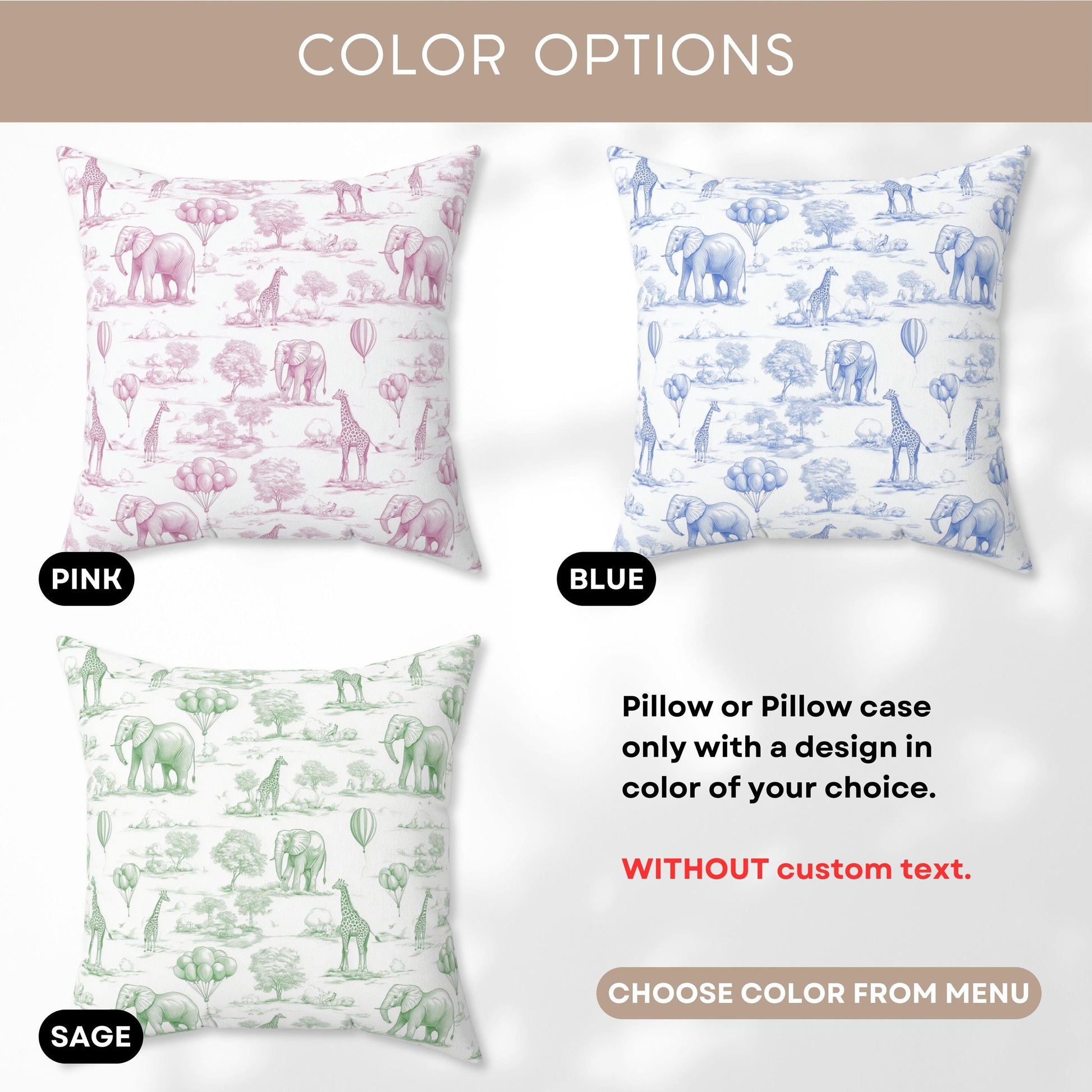 Toile Art Pillow Cover Nursery Safari Pillow Custom Baby Shower Gift Luxury Cushion Cover Elephant Chinoiserie Pillow Kid Toile de Jouy Case - LAUMIANstudio