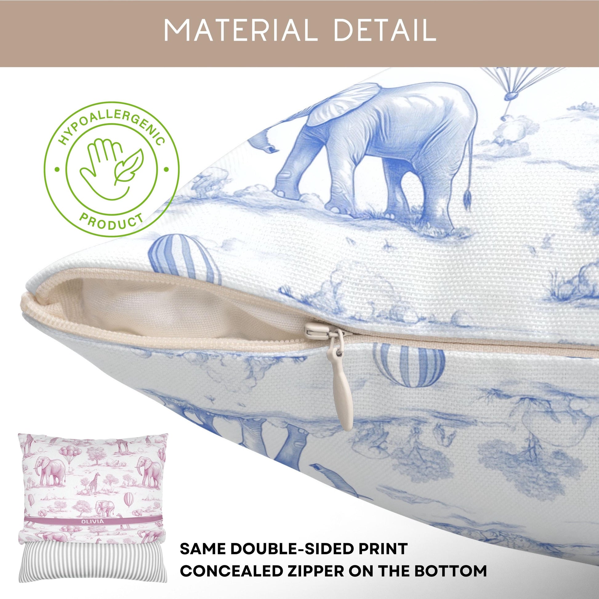 Toile Art Pillow Cover Nursery Safari Pillow Custom Baby Shower Gift Luxury Cushion Cover Elephant Chinoiserie Pillow Kid Toile de Jouy Case - LAUMIANstudio