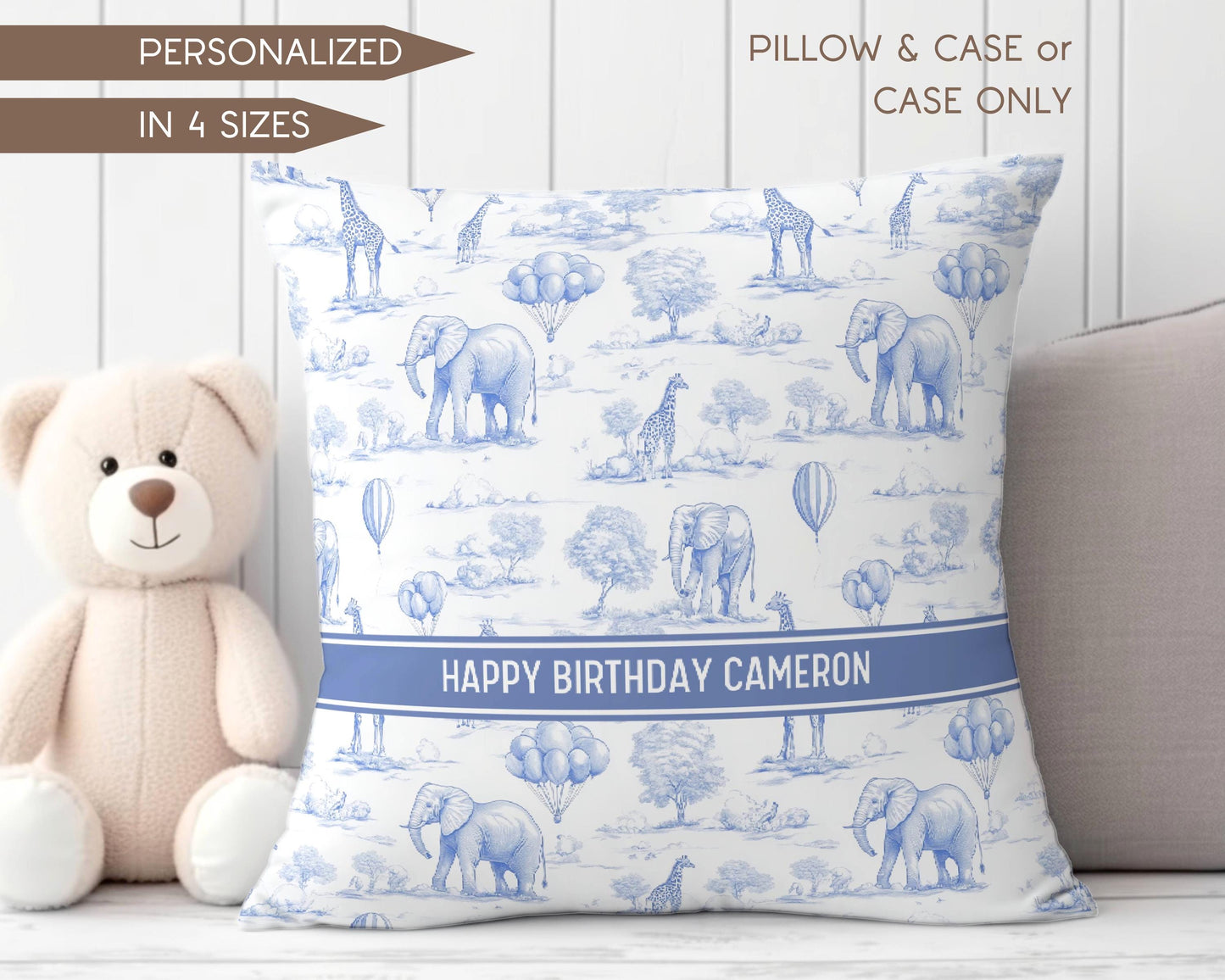 Toile Art Pillow Cover Nursery Safari Pillow Custom Baby Shower Gift Luxury Cushion Cover Elephant Chinoiserie Pillow Kid Toile de Jouy Case - LAUMIANstudio