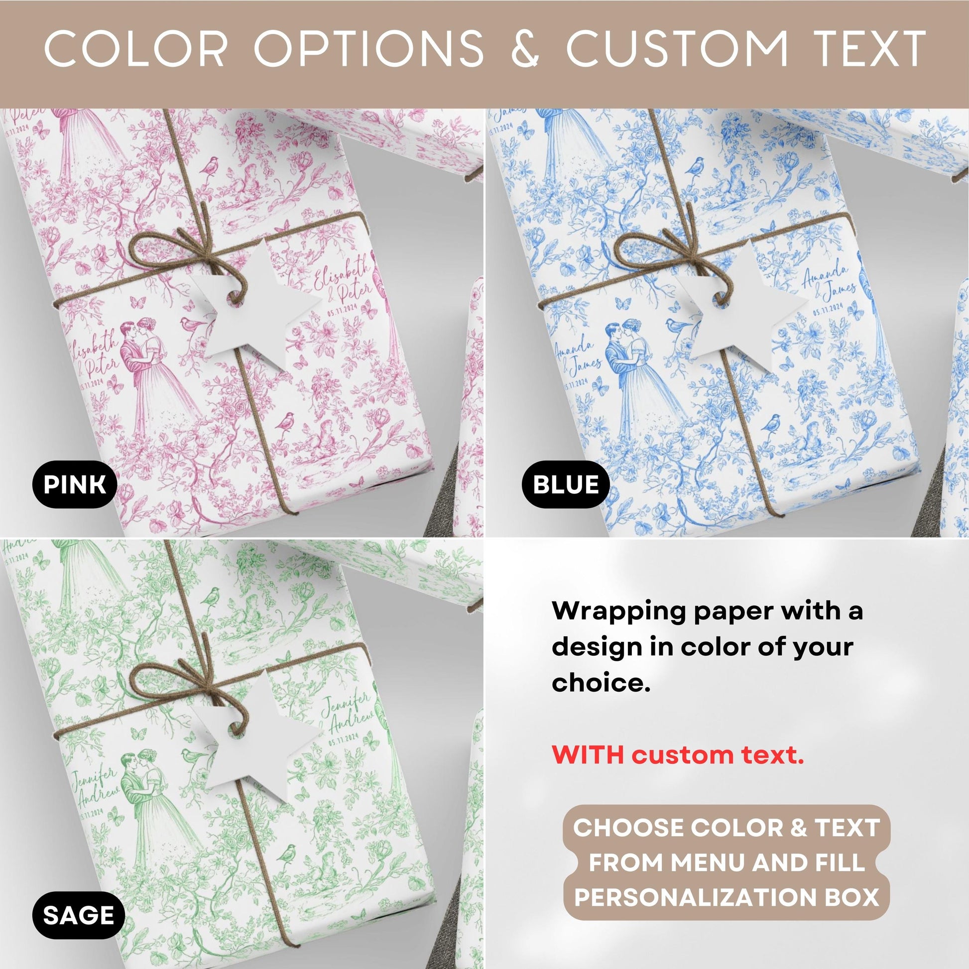 Blue Toile Wedding Gift Wrapping Paper Floral Wedding Gift Wrap Personalized Chinoiserie Wedding Gift Wrap French Blue Before I Do Gift Wrap - LAUMIANstudio