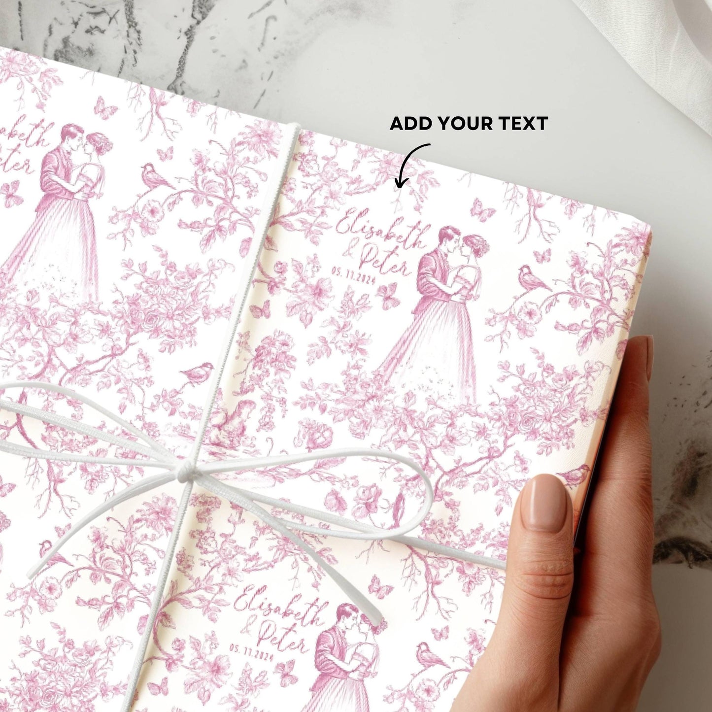 Bridal Shower Gift Wrap Personalizable Wedding Wrapping Paper Bride and Groom Name Large Gift Paper Wedding Date Gift Wrapping Bridal Shower - LAUMIANstudio