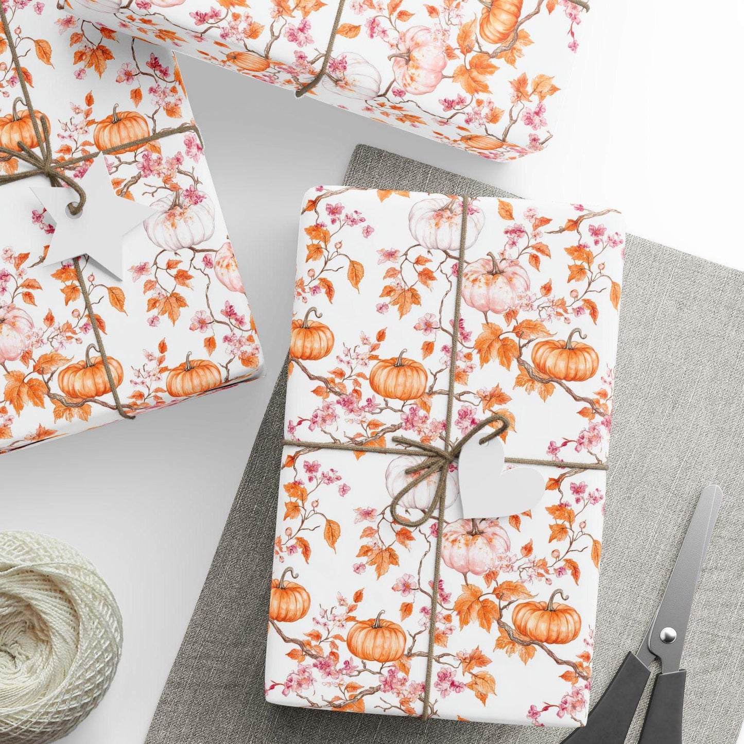Pumpkin Wrapping paper Pink Halloween Gift Wrap Toile Fall Gift Wrap Custom Autumn Wrapping Paper Pumpkin Birthday Gift Wrap Autumn Wedding - LAUMIANstudio