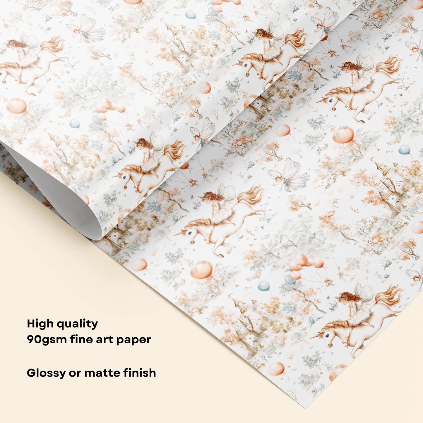 Custom Neutral Unicorn Wrapping paper Beige Gift Wrap Neutral Gift Wrap 3rd Birthday Wrapping Paper Roll with Name Birthday Party Wrap Fairy - LAUMIANstudio