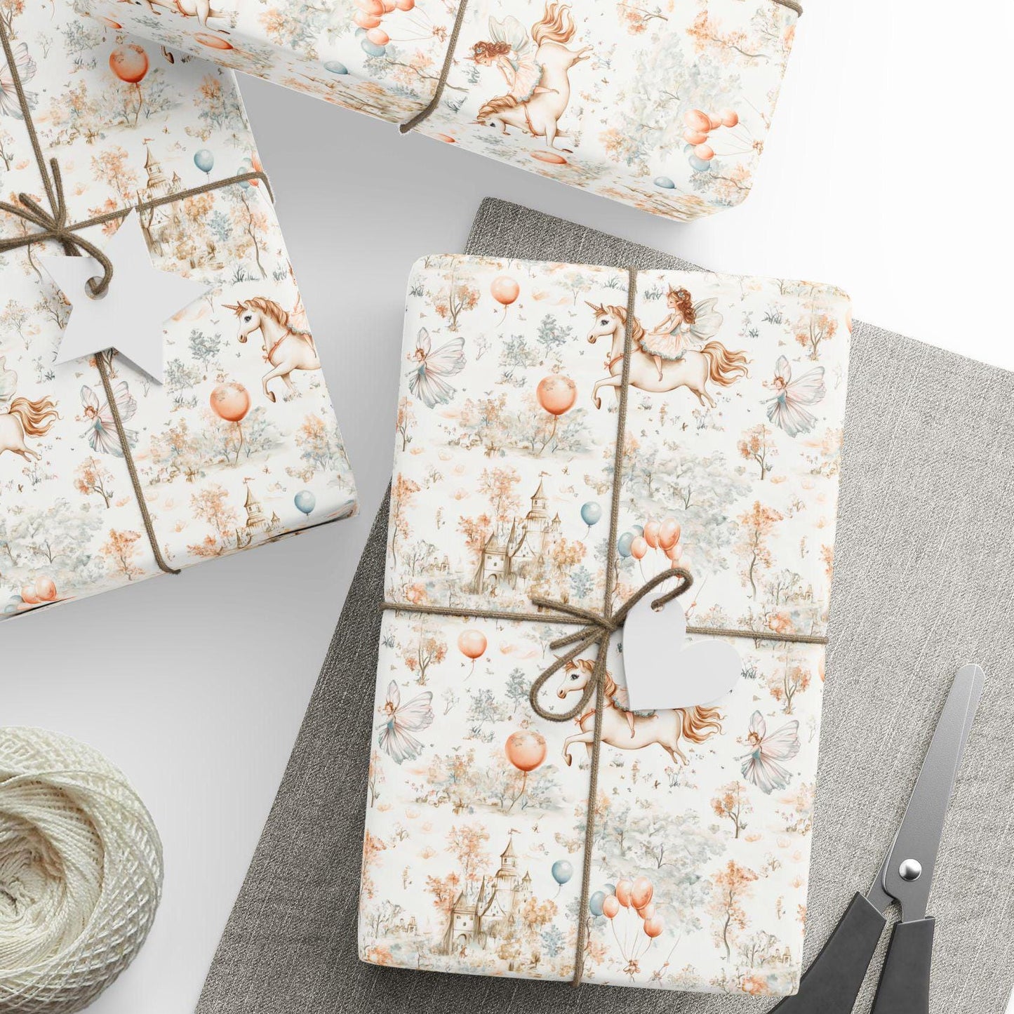 Custom Neutral Unicorn Wrapping paper Beige Gift Wrap Neutral Gift Wrap 3rd Birthday Wrapping Paper Roll with Name Birthday Party Wrap Fairy - LAUMIANstudio