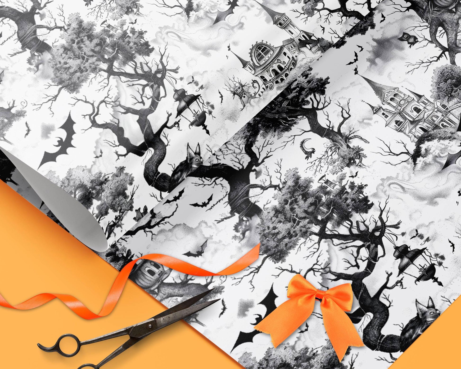 Custom Halloween Party Gift Wrap Toile Spooky Halloween Wrapping Paper Elegant Scary Wrapping Paper Roll Halloween Birthday Party Present - LAUMIANstudio