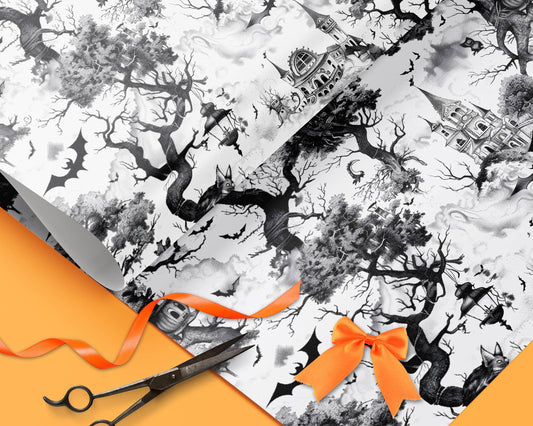 Custom Halloween Party Gift Wrap Toile Spooky Halloween Wrapping Paper Elegant Scary Wrapping Paper Roll Halloween Birthday Party Present - LAUMIANstudio