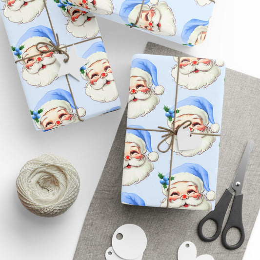 Custom Name Santa Wrapping Paper for Boy Blue Santa Claus Gift Wrap Roll Baby Boy Christmas Wrapping Paper Grandson Blue Xmas Wrap for Son - LAUMIANstudio