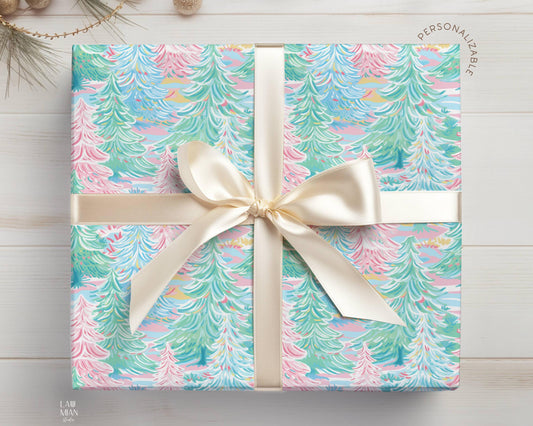 Preppy Mint Wrapping Paper Roll Retro Holiday Gift Wrap Custom Holiday Wrapping Paper Preppy Pastel Gift Packaging Paper Xmas Gift Wrapping - LAUMIANstudio