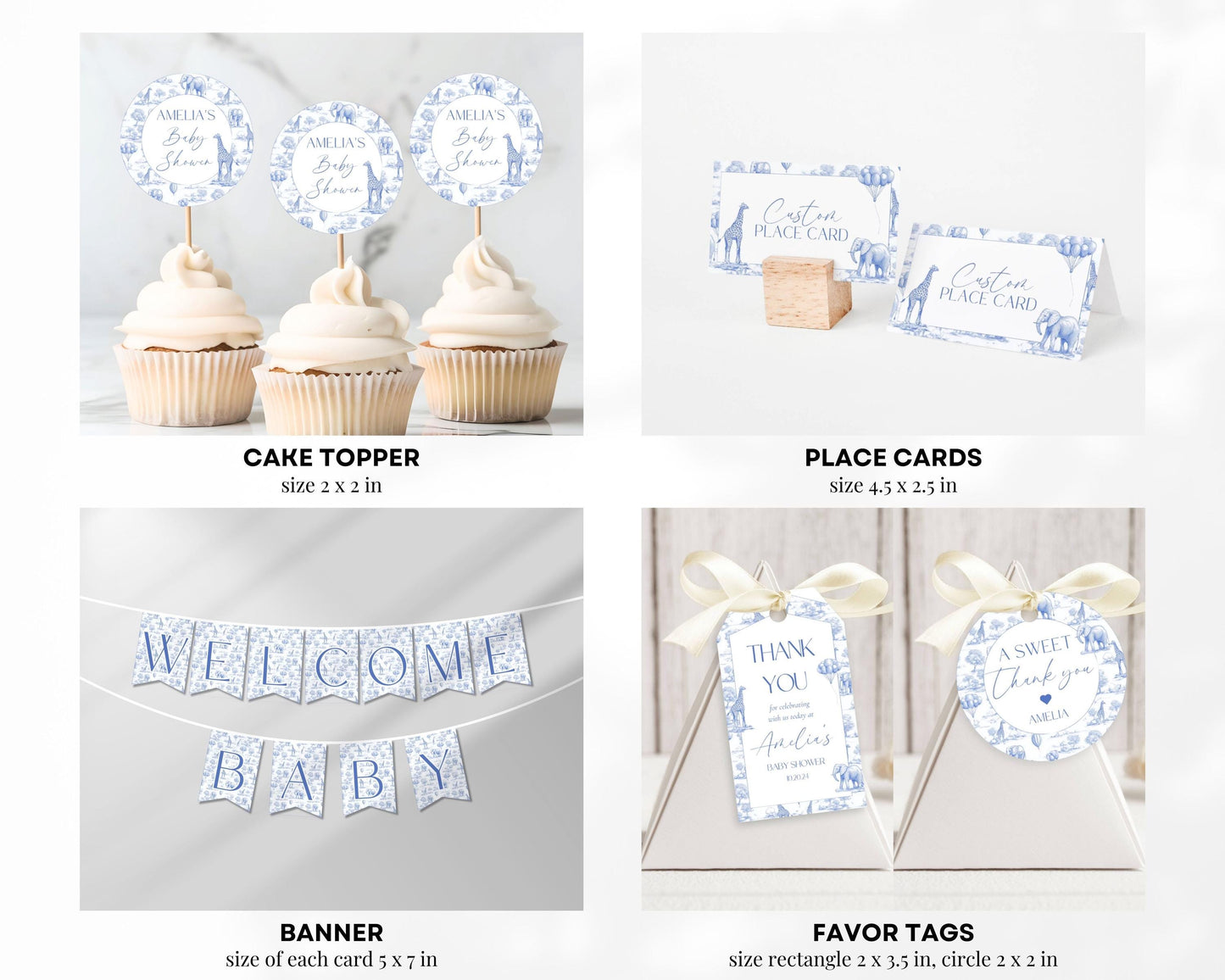Elegant Baby Shower Printable Bundle Chinoiserie Baby Shower Party Set Blue Trendy Baby Shower Editable Template Luxury Baby Shower Decor - LAUMIANstudio