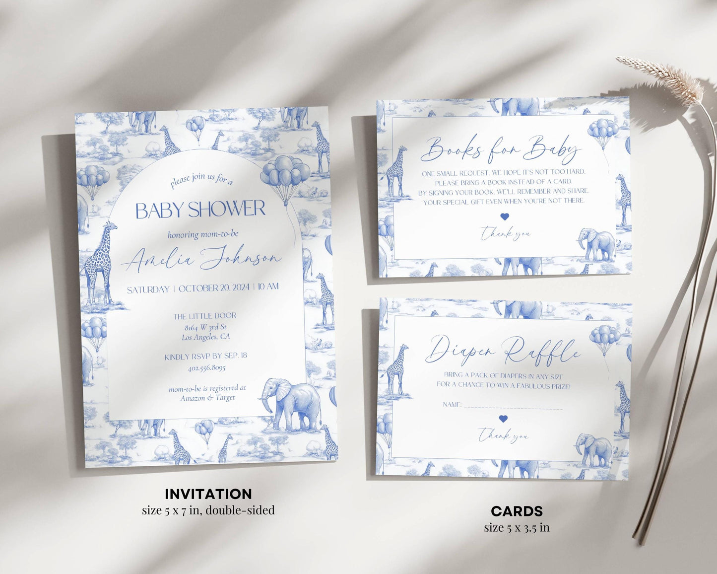 Elegant Baby Shower Printable Bundle Chinoiserie Baby Shower Party Set Blue Trendy Baby Shower Editable Template Luxury Baby Shower Decor - LAUMIANstudio