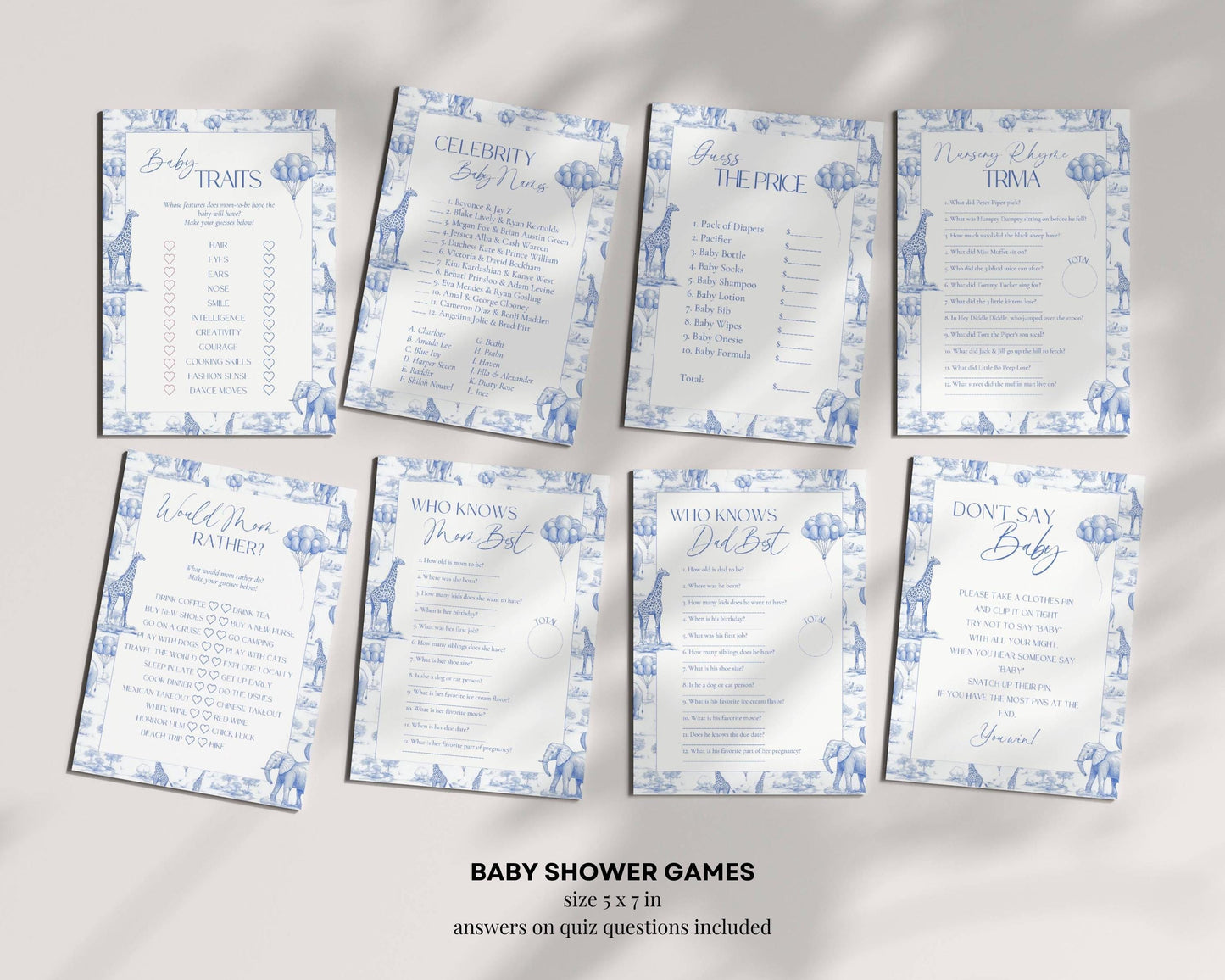 Blue Toile Baby Shower Bundle Boy Baby Shower Decor Elegant Chinoiserie Safari Baby Shower Editable Template Canva Baby Shower Printables - LAUMIANstudio