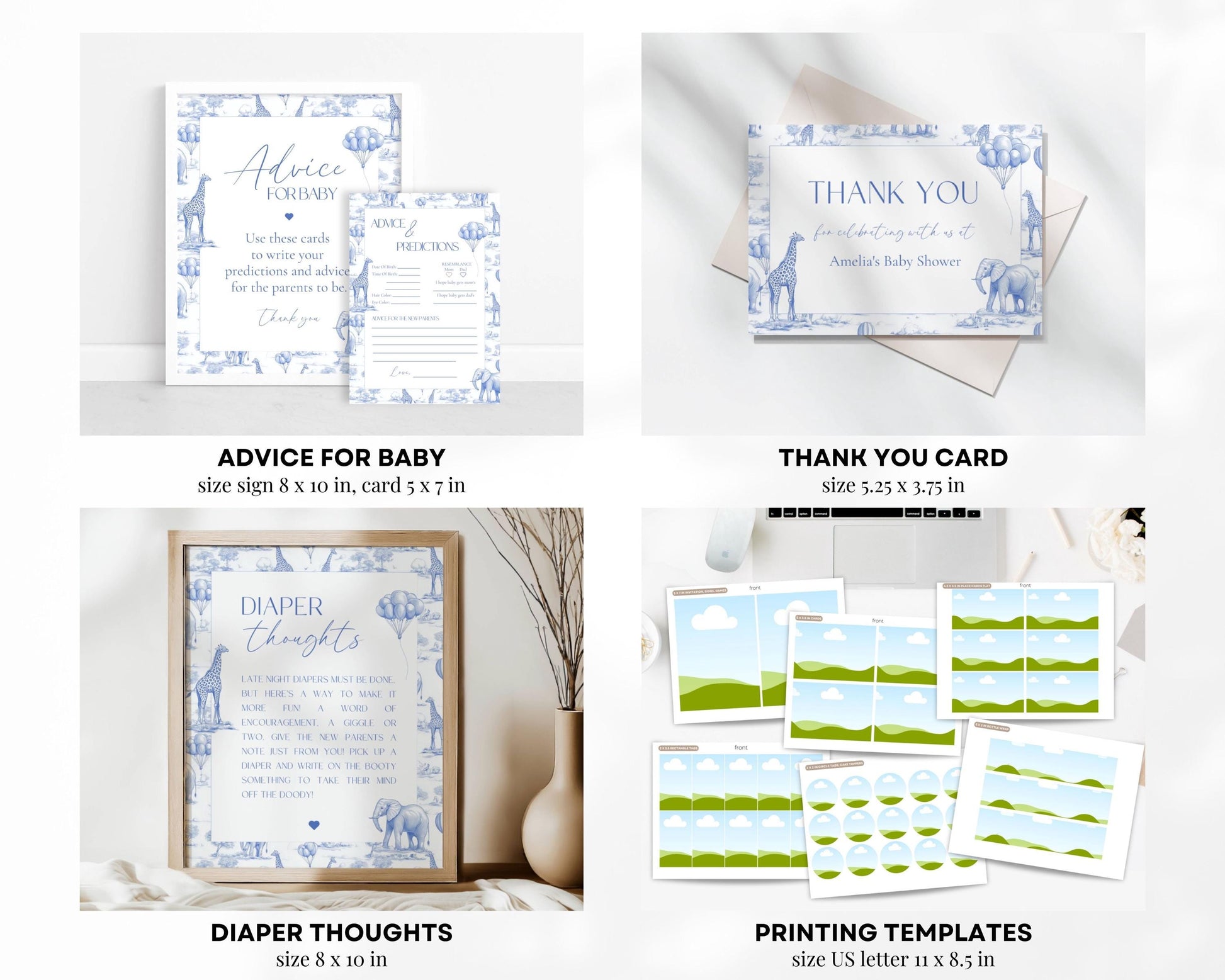 Elegant Baby Shower Printable Bundle Chinoiserie Baby Shower Party Set Blue Trendy Baby Shower Editable Template Luxury Baby Shower Decor - LAUMIANstudio