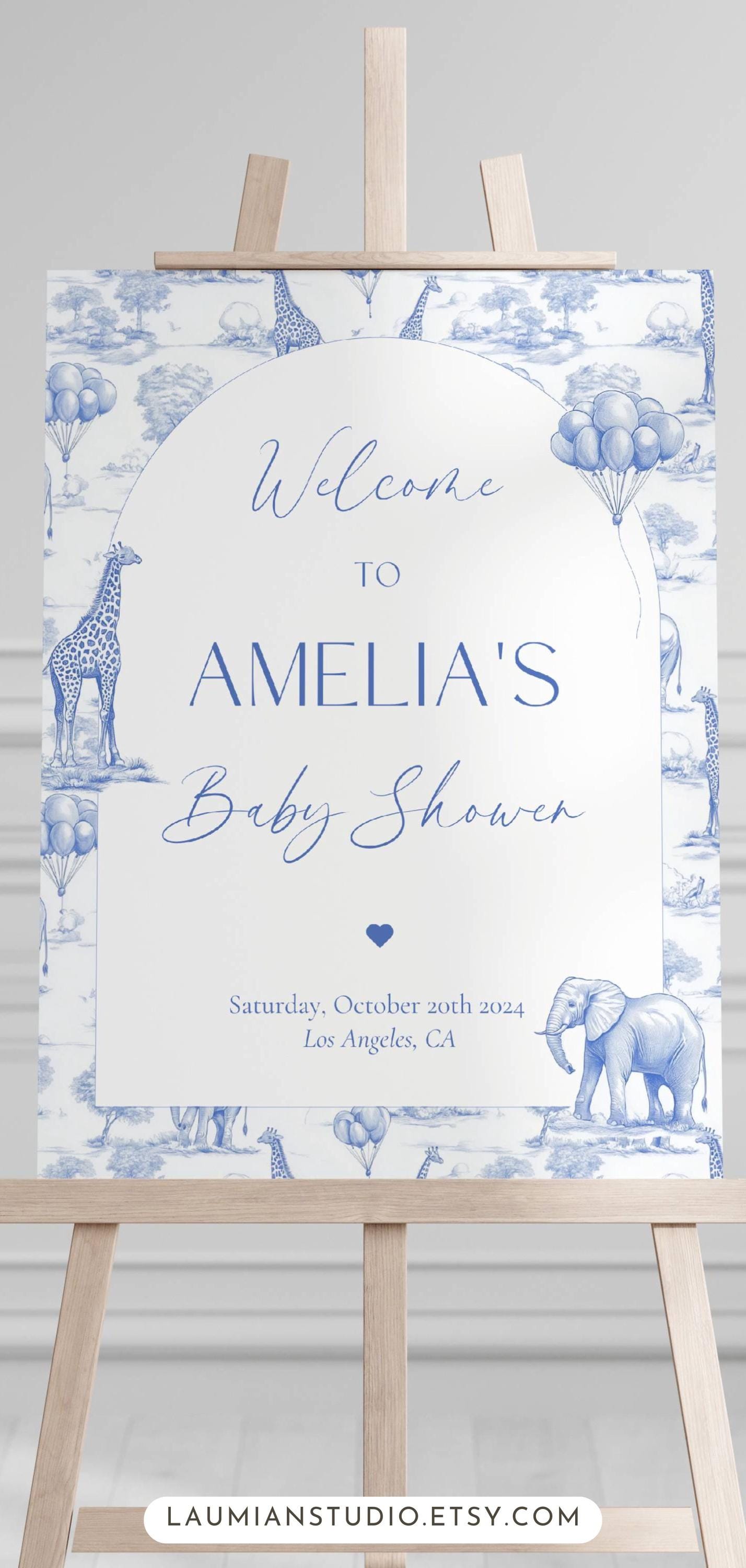 Blue Toile Baby Shower Welcome Sign Chinoiserie Boy Baby Shower Welcome Sign Editable Template Canva Welcome Sign Toile Baby Shower Decor - LAUMIANstudio