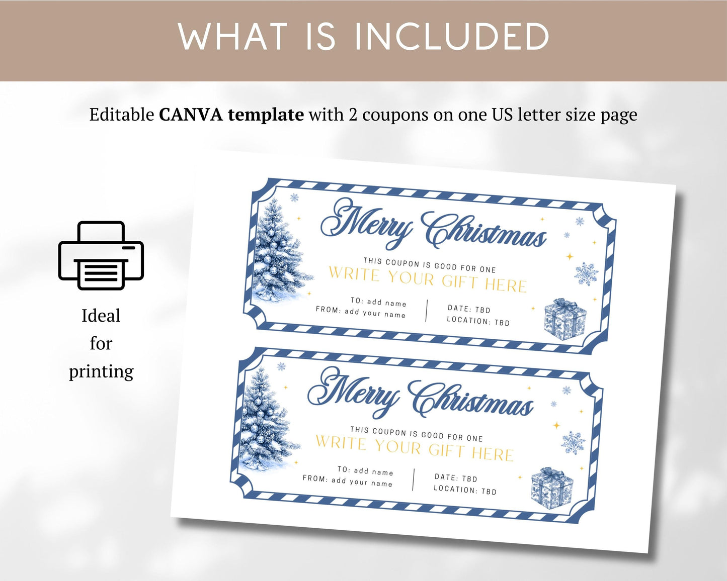 Luxury Blue Christmas Gift Coupon Editable Christmas Gift Coupon Template Canva Printable Holiday Voucher Last Minute Christmas Gift Under 5 - LAUMIANstudio