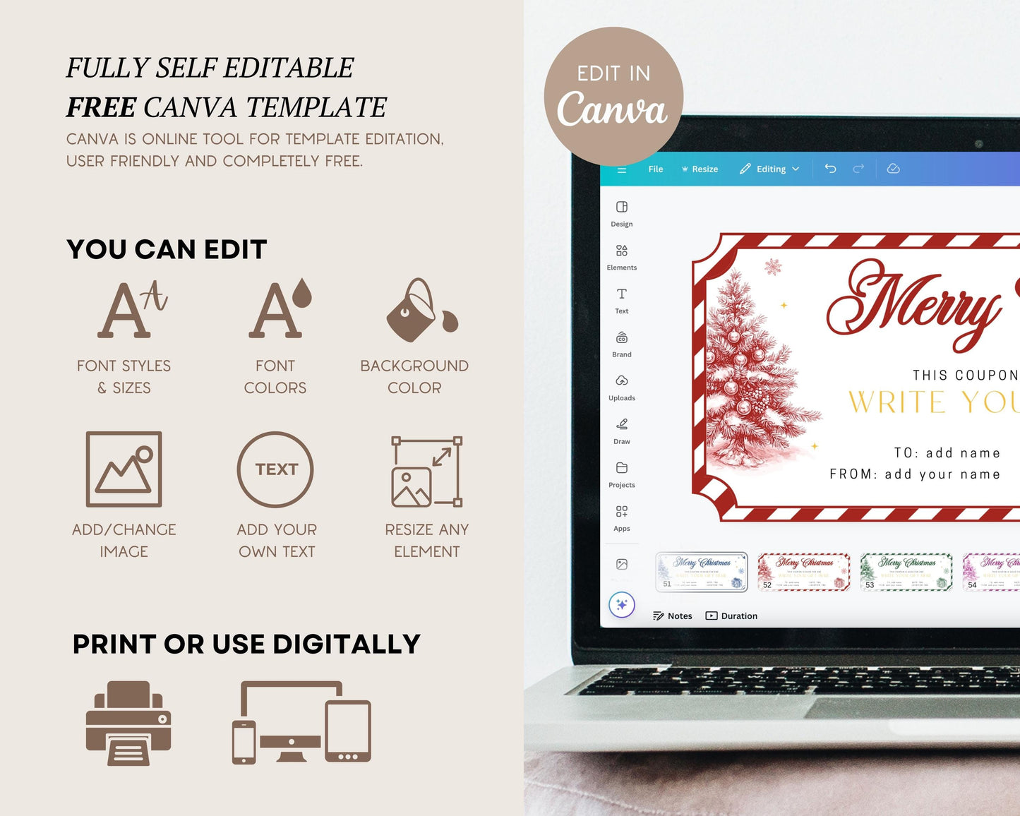 Christmas Party Last Minute Gift Red Holiday Gift Voucher Red Toile Stocking Filler Gift for Her Surprise Coupon Print Home Editable Coupon - LAUMIANstudio