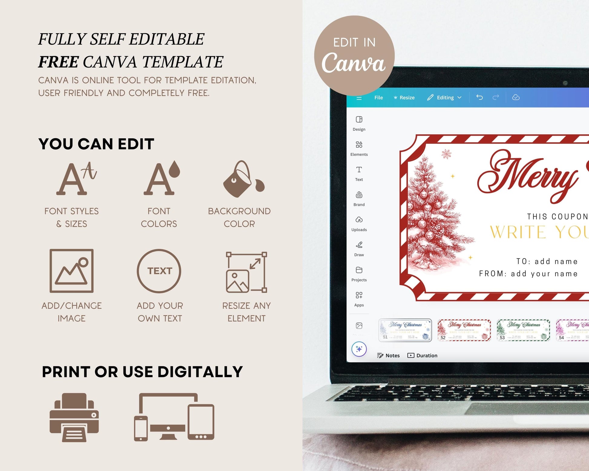 Christmas Party Last Minute Gift Red Holiday Gift Voucher Red Toile Stocking Filler Gift for Her Surprise Coupon Print Home Editable Coupon - LAUMIANstudio