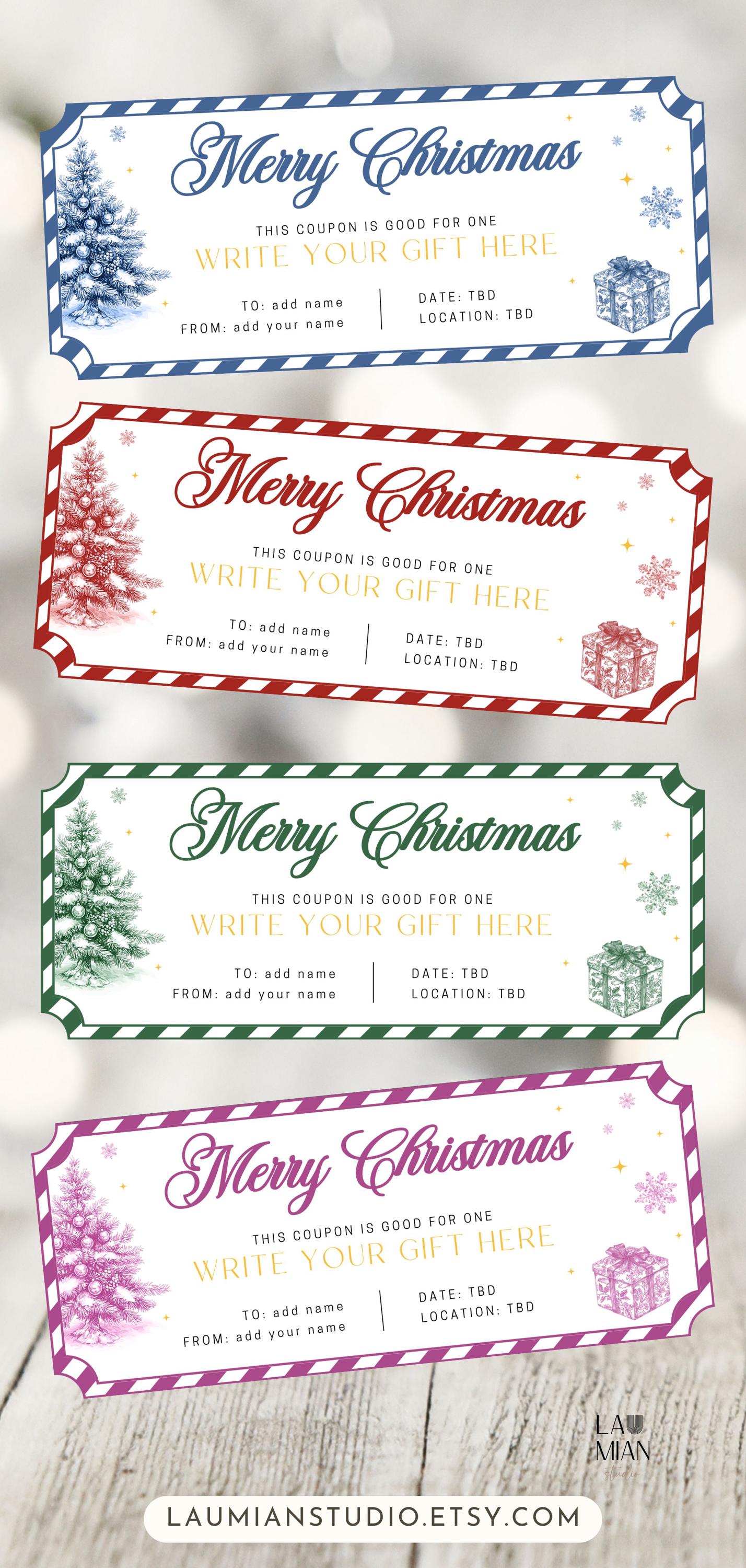 Elegant Christmas Toile Gift Coupon Canva Template Blue Chinoiserie Holiday Certificate Last Minute Printable Voucher Christmas Trip Ticket - LAUMIANstudio