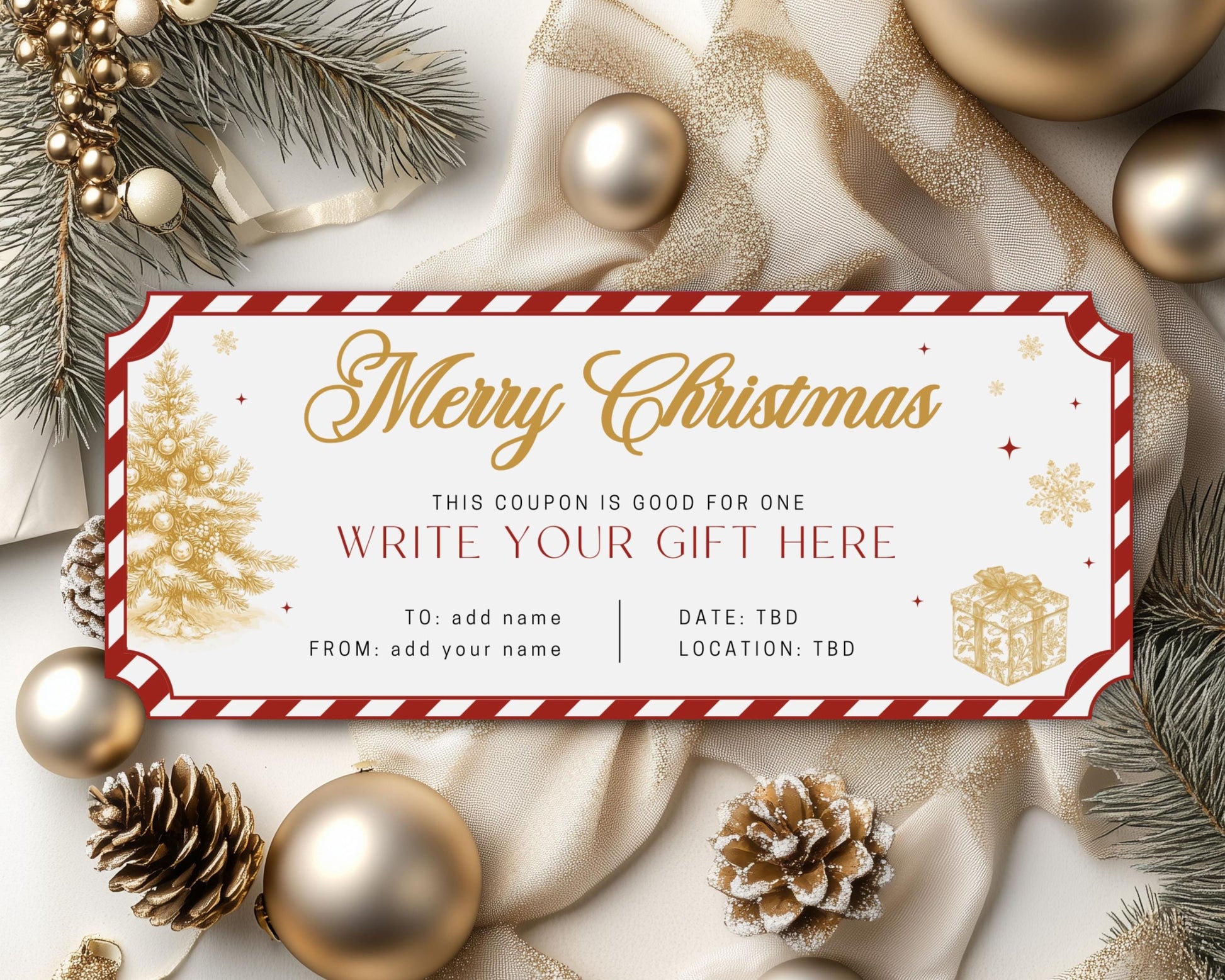 Christmas Gold Gift Coupon Canva Template Printable Voucher Christmas Grandma Gold Coupon Gift Under 5 Trip Surprise Voucher Golden Ticket - LAUMIANstudio