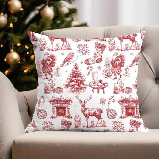 Toile Blue Holiday Pillow Customisable Blue Xmas Decor Vintage Blue Home Decor Blue Christmas Decorative Pillow Holiday Bench Cushion Deer - LAUMIANstudio