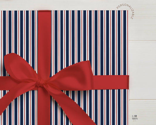 Classic Striped Christmas Wrapping Paper for Man Dark Blue and Red Gift Wrap Roll Holiday Gift Wrap Navy for Him Present Classy Wrapping - LAUMIANstudio