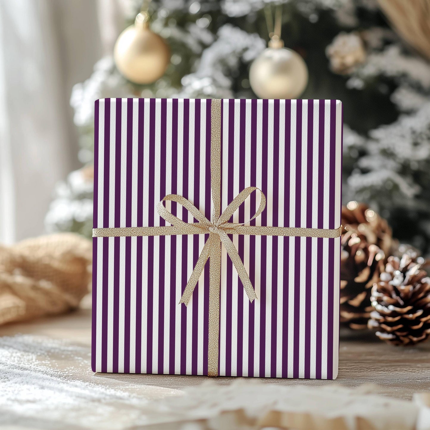 Luxury Striped Gift Wrapping Paper Roll for Her Purple Elegant Christmas Gift Wrap Chic Holiday Wrapping Paper Roll for Charity Gift Wrap - LAUMIANstudio