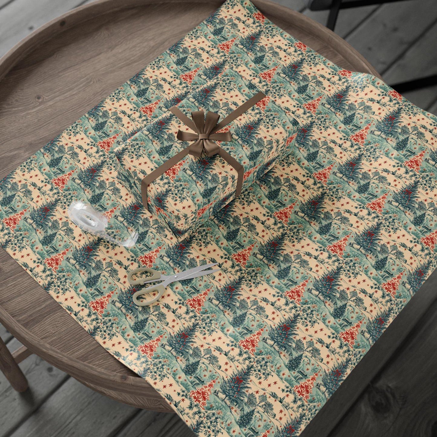 Vintage Toile Christmas Gift Wrap Holiday Vintage Wrapping Paper Blue and Red Retro Christmas Wrapping Paper Roll Traditional Xmas Gift Wrap - LAUMIANstudio