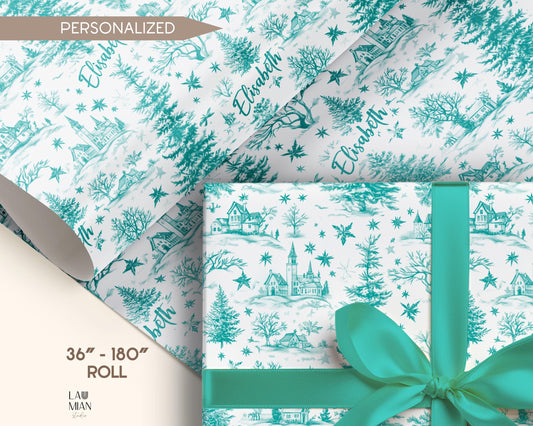 Preppy Christmas Wrapping Paper Chinoiserie Mint Green Holiday Gift Wrap Turquoise Christmas Wrapping Roll Mint Christmas Toile Gift Wrap - LAUMIANstudio