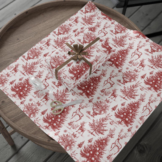 Elegant Christmas Toile Wrapping Paper Vintage Toile Gift Wrapping Paper Roll Luxury Christmas Gift Wrap Christmas Toile Present Wrap Red - LAUMIANstudio
