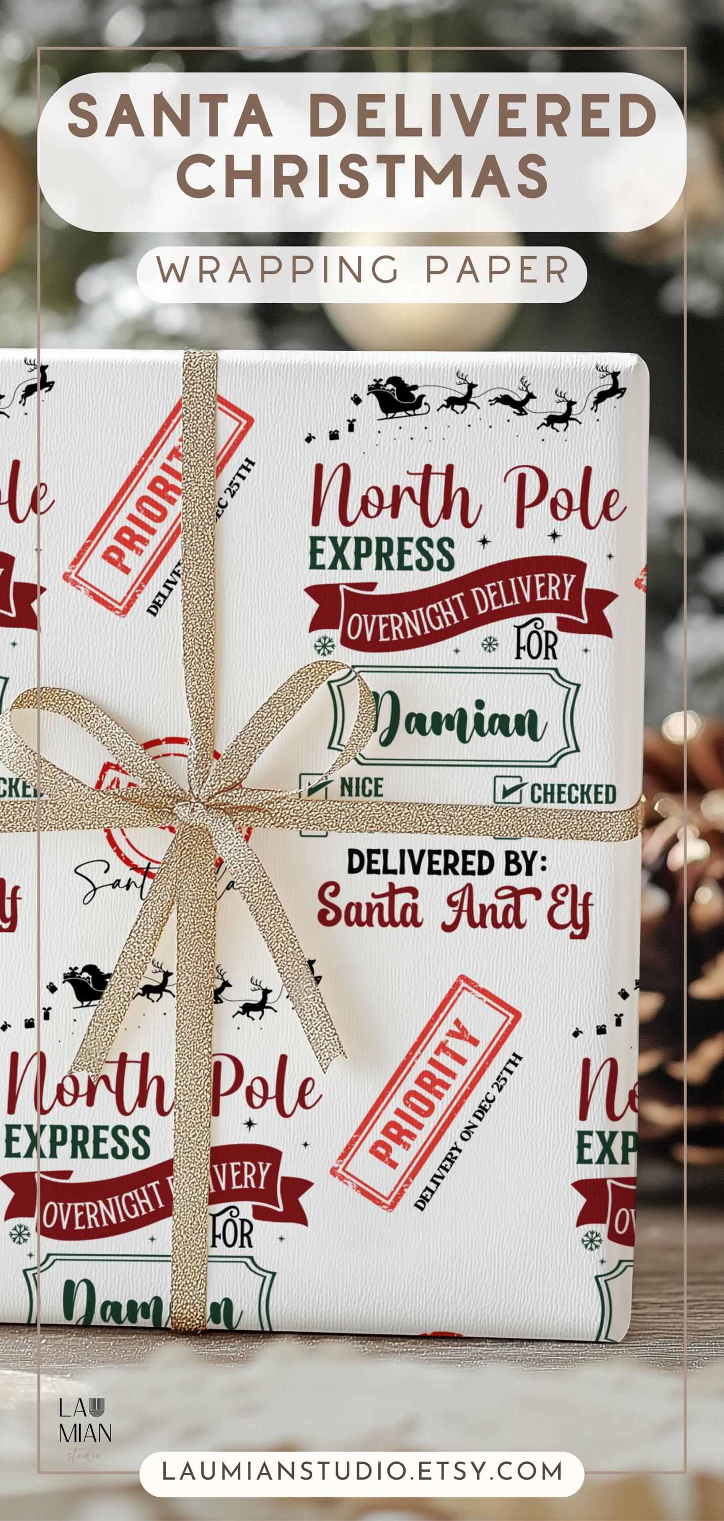 Personalizable Santa Delivery Wrapping Paper Priority Christmas Delivery Gift Wrap with Address Santa Wrapping Paper Roll for Son Grandson - LAUMIANstudio