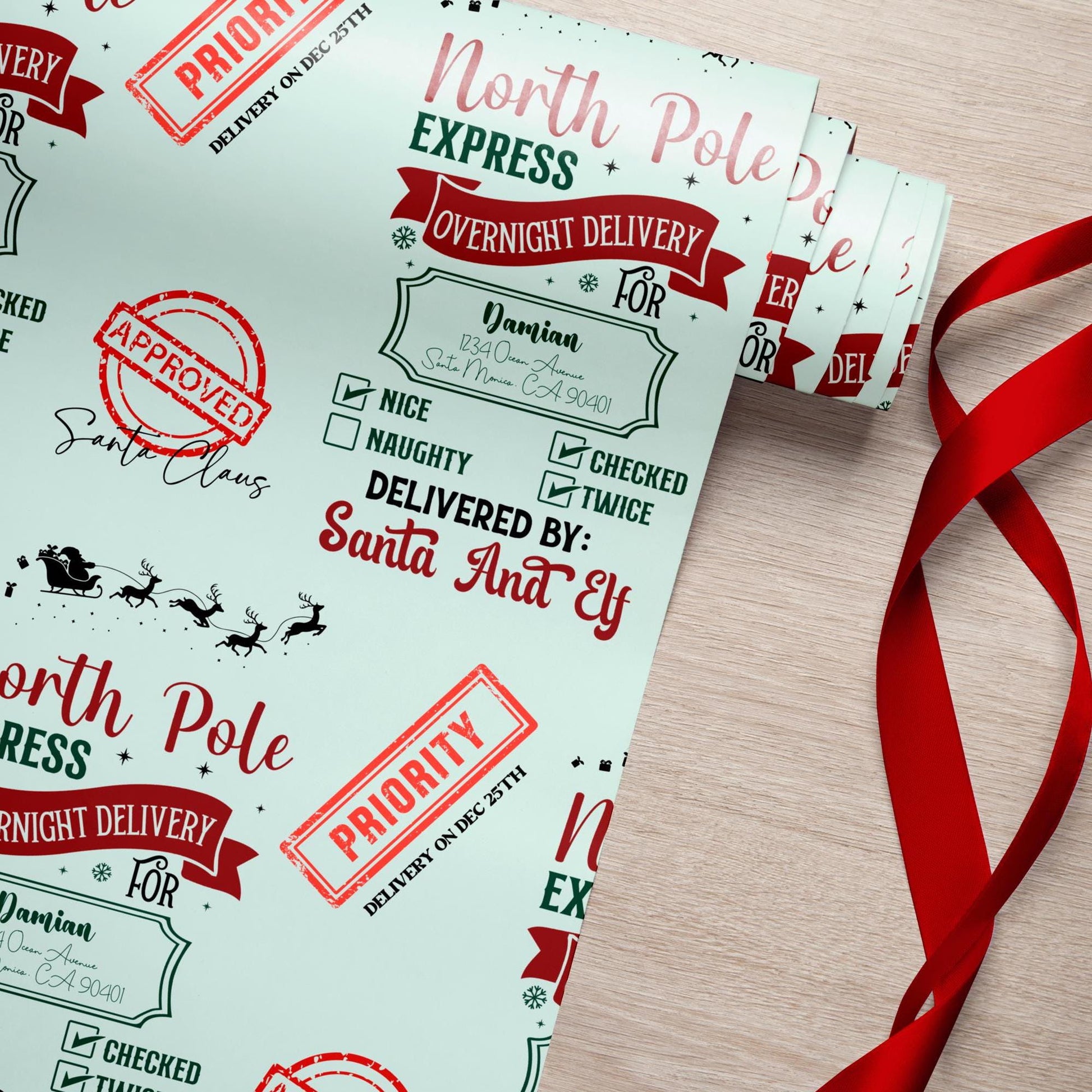 Personalizable Santa Delivery Wrapping Paper Priority Christmas Delivery Gift Wrap with Address Santa Wrapping Paper Roll for Son Grandson - LAUMIANstudio