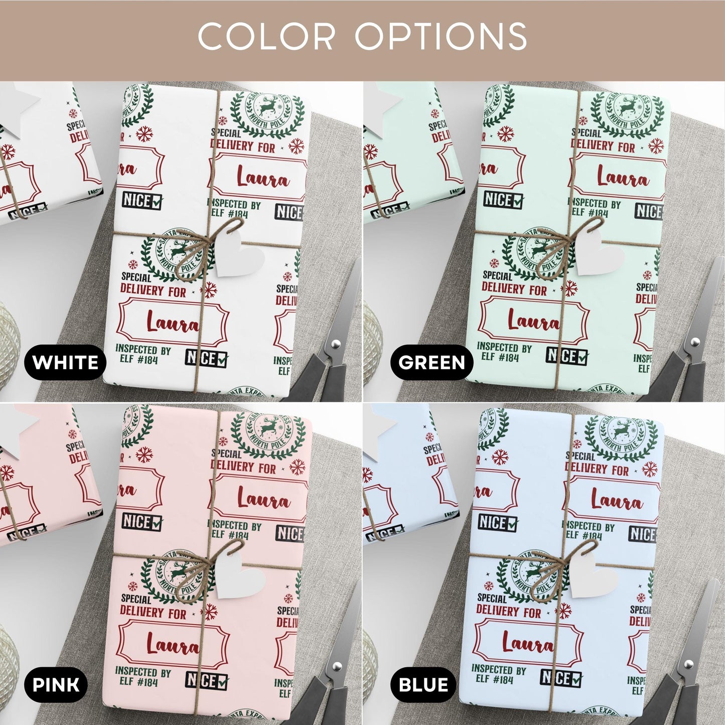Custom Name Santa Delivery Wrapping Paper Roll Christmas Gift Delivered from Santa Wrapping Paper Girl Santa Express North Pole Gift Wrap - LAUMIANstudio