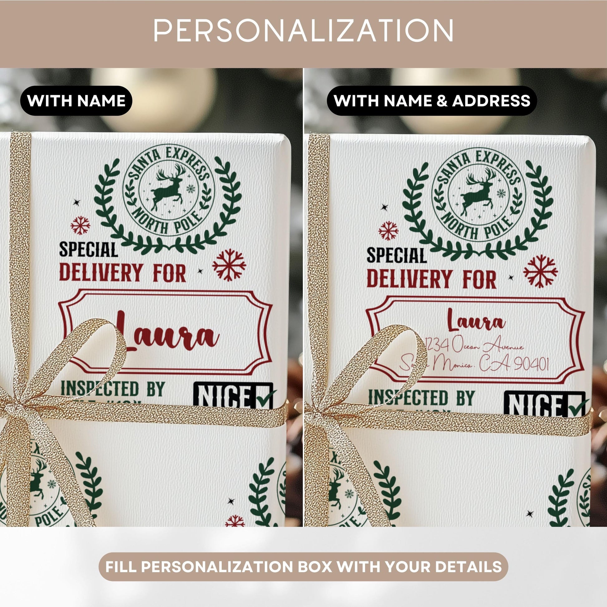 Custom Name Santa Delivery Wrapping Paper Roll Christmas Gift Delivered from Santa Wrapping Paper Girl Santa Express North Pole Gift Wrap - LAUMIANstudio