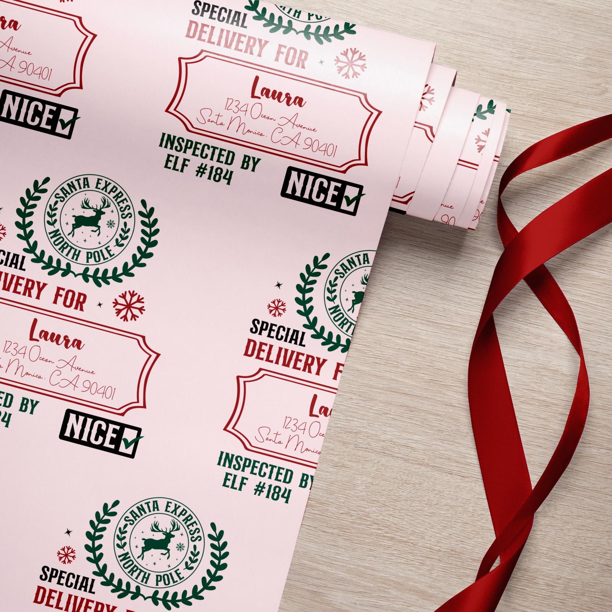 Custom Name Santa Delivery Wrapping Paper Roll Christmas Gift Delivered from Santa Wrapping Paper Girl Santa Express North Pole Gift Wrap - LAUMIANstudio