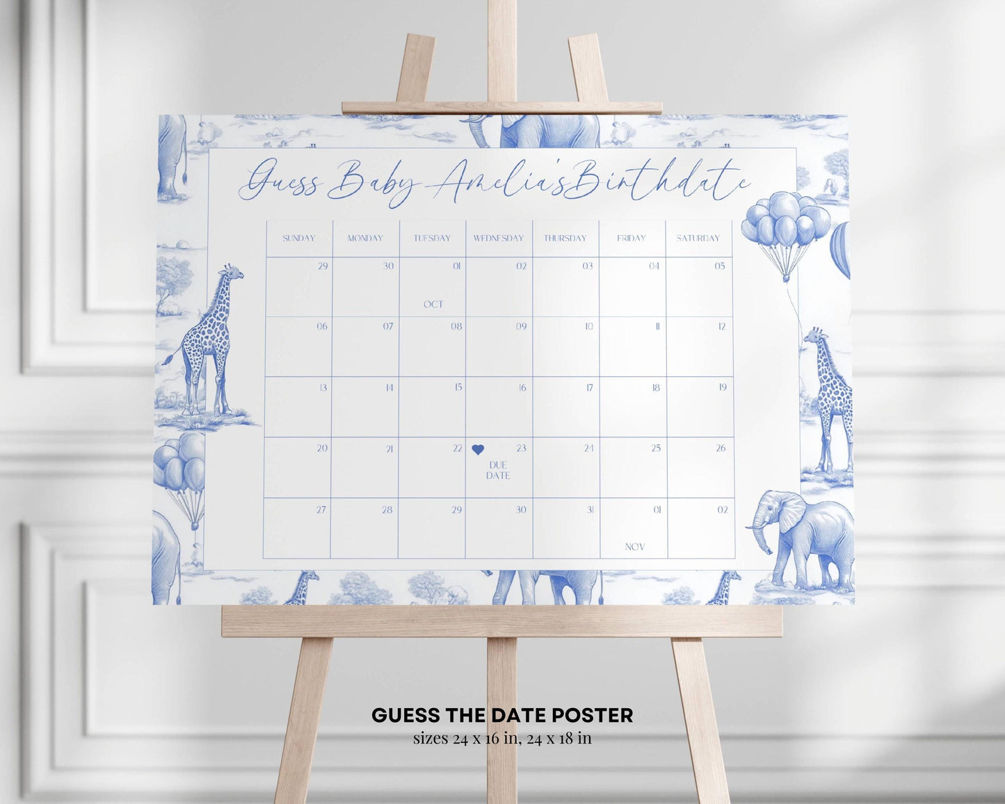 Blue Toile Baby Shower Bundle Boy Baby Shower Decor Elegant Chinoiserie Safari Baby Shower Editable Template Canva Baby Shower Printables - LAUMIANstudio