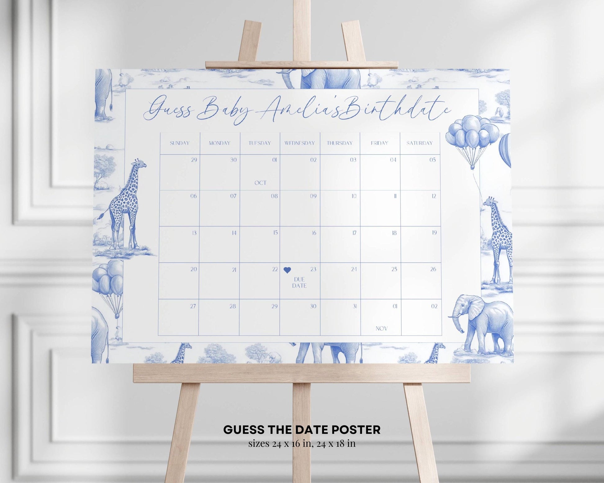 Blue Toile Baby Shower Bundle Boy Baby Shower Decor Elegant Chinoiserie Safari Baby Shower Editable Template Canva Baby Shower Printables - LAUMIANstudio