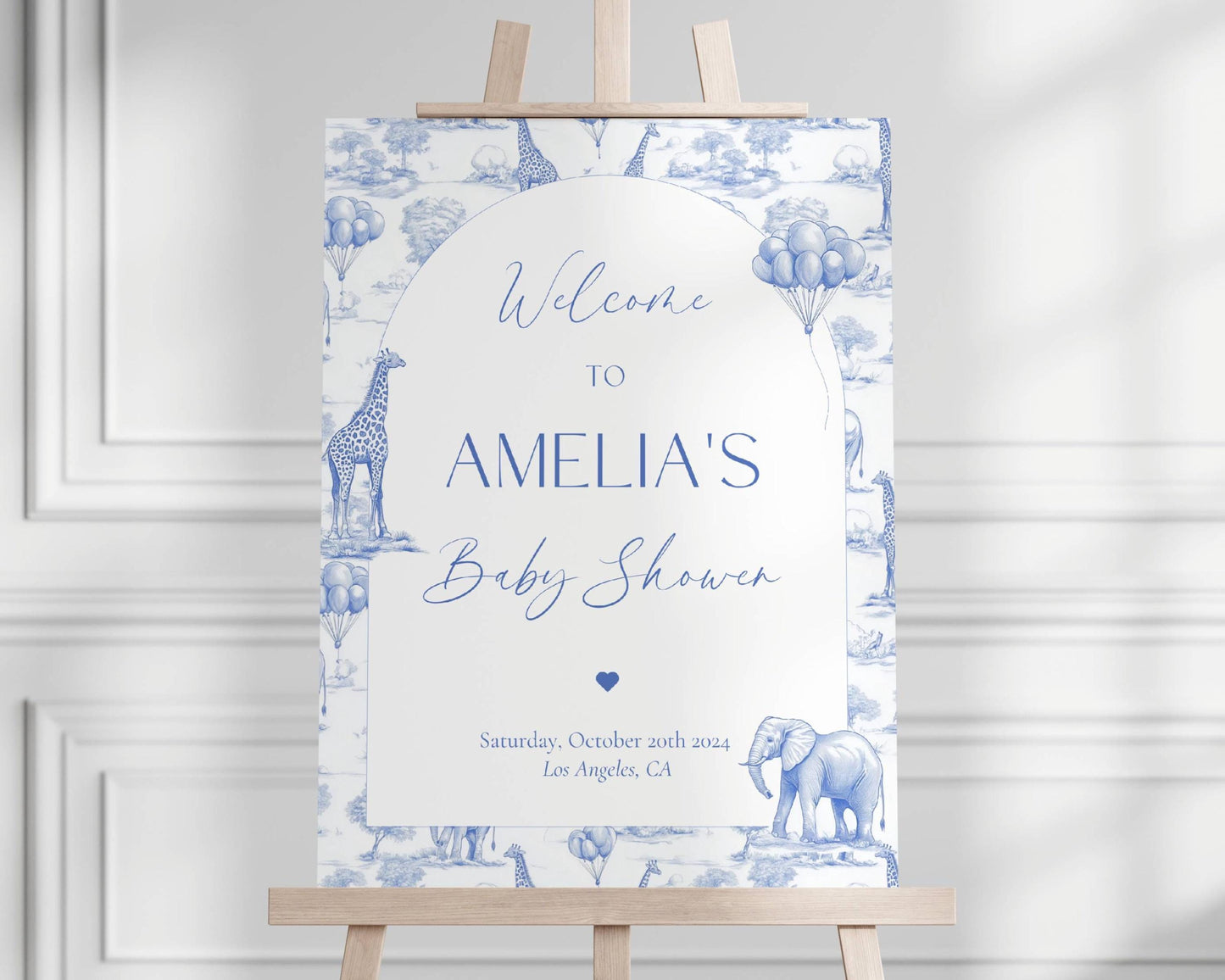 Chinoiserie Welcome Sign Baby Shower Toile Decor for Baby Shower Welcome Sign Canva Editable Template Toile Baby Shower Printable Large Sign - LAUMIANstudio