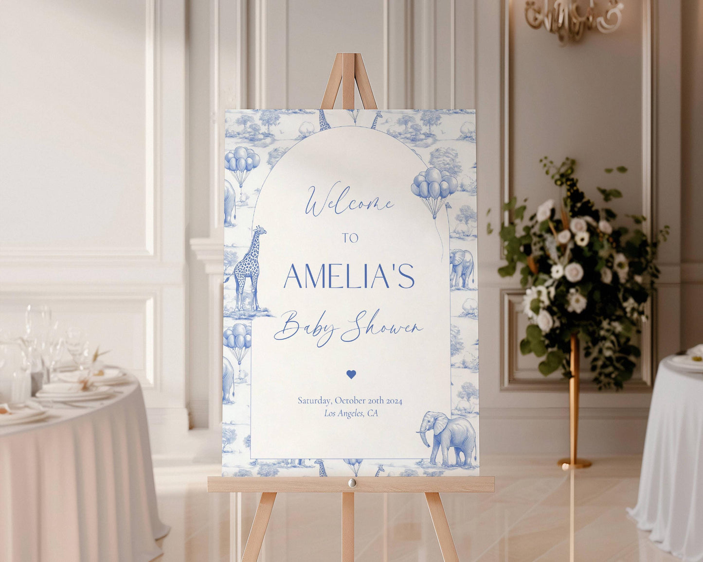 Blue Toile Baby Shower Welcome Sign Chinoiserie Boy Baby Shower Welcome Sign Editable Template Canva Welcome Sign Toile Baby Shower Decor - LAUMIANstudio