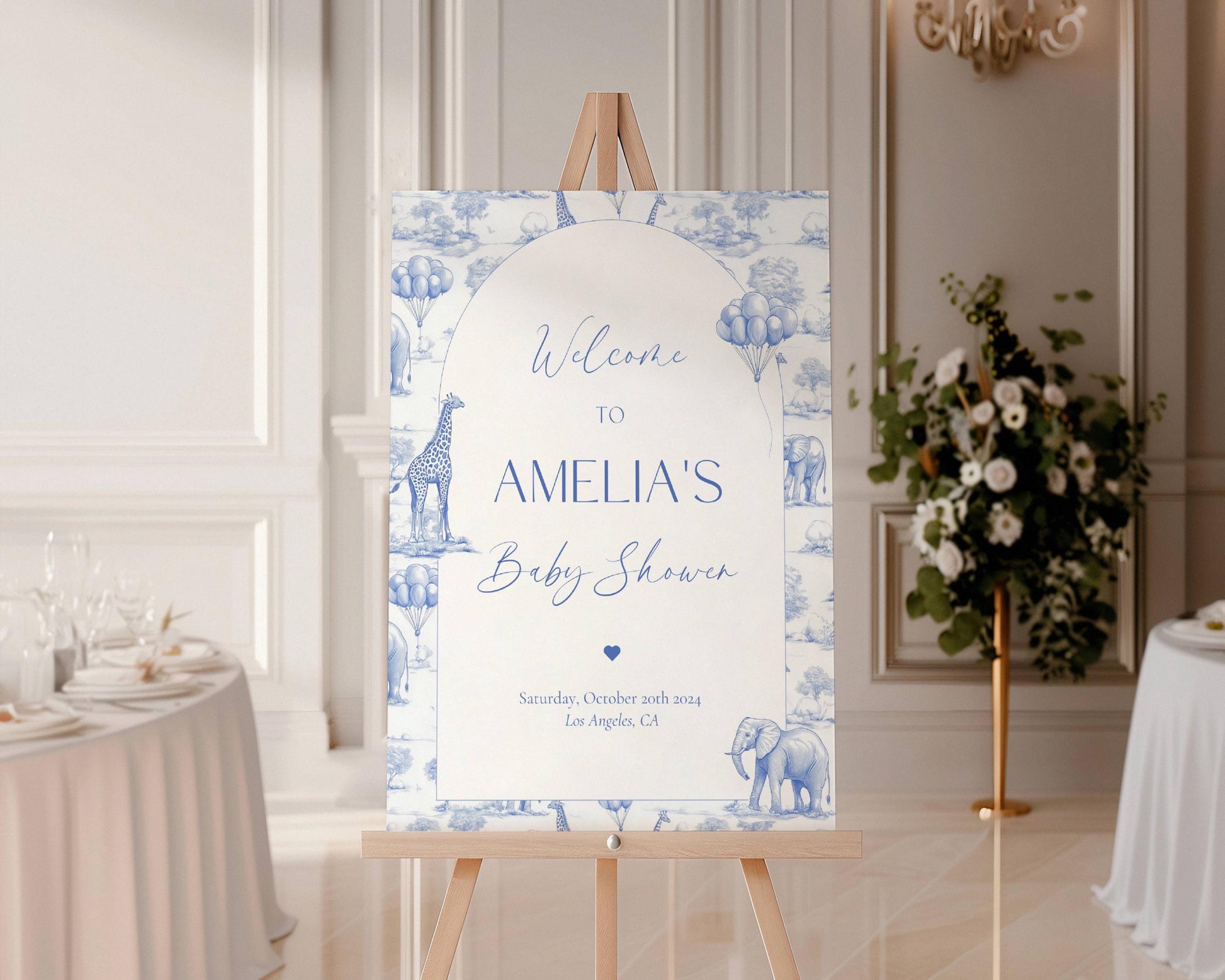 Blue Toile Baby Shower Welcome Sign Chinoiserie Boy Baby Shower Welcome Sign Editable Template Canva Welcome Sign Toile Baby Shower Decor - LAUMIANstudio