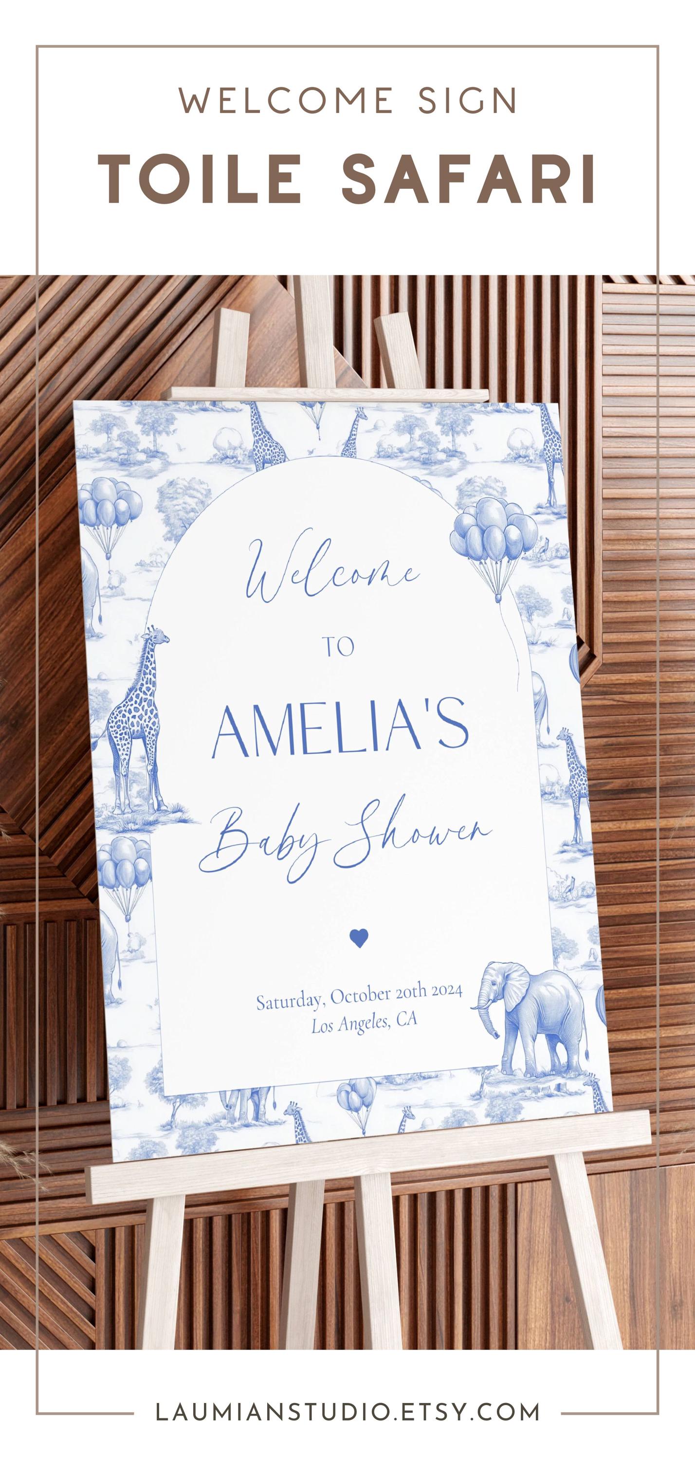 Chinoiserie Welcome Sign Baby Shower Toile Decor for Baby Shower Welcome Sign Canva Editable Template Toile Baby Shower Printable Large Sign - LAUMIANstudio