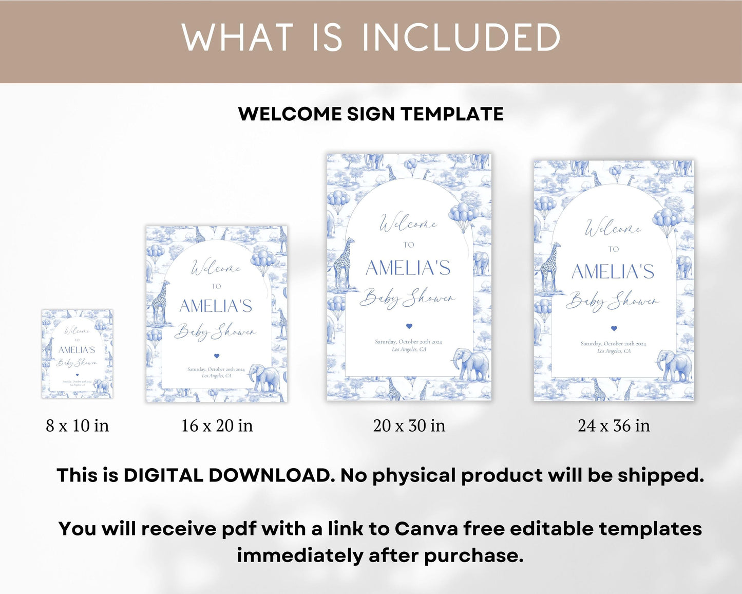 Chinoiserie Welcome Sign Baby Shower Toile Decor for Baby Shower Welcome Sign Canva Editable Template Toile Baby Shower Printable Large Sign - LAUMIANstudio