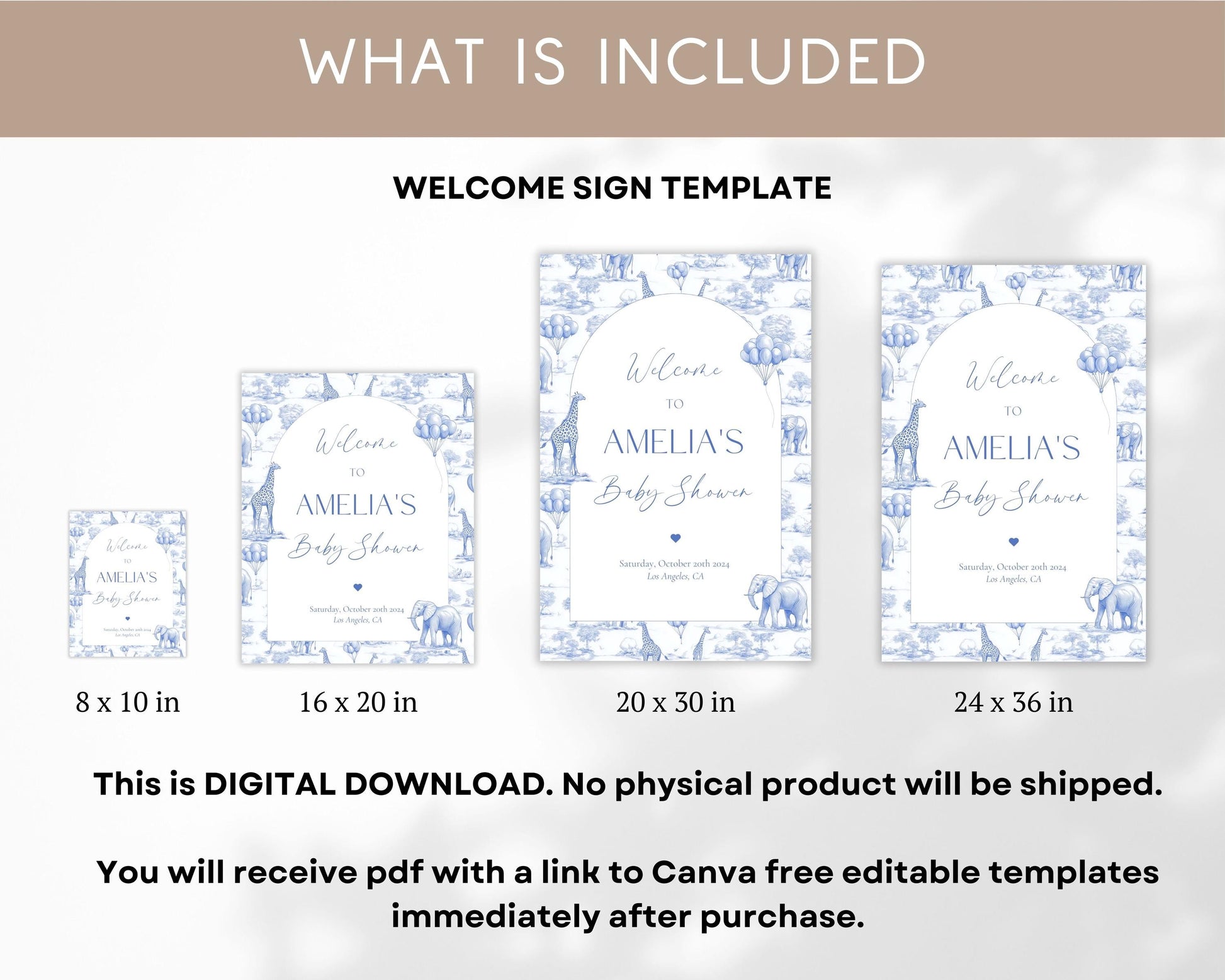 Chinoiserie Welcome Sign Baby Shower Toile Decor for Baby Shower Welcome Sign Canva Editable Template Toile Baby Shower Printable Large Sign - LAUMIANstudio